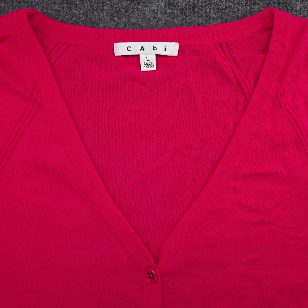 Cabi Cardigan Women Large Pink 100%‎ Cotton V-Neck Button Front Ribbed Knit 885